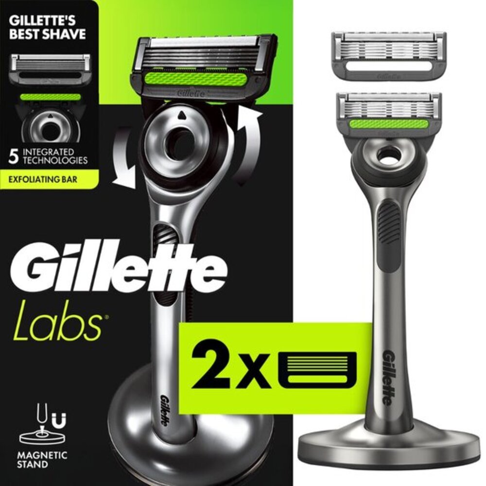 Gillette Labs Exfoliating Bar Razor with 2 Blade Refills & Magnetic Stand